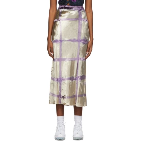 Collina Strada Dresses & Skirts - Collina Strada Yod Maxi Skirt Silver Grid Velvet L NEW $405 Bias Cut Midi